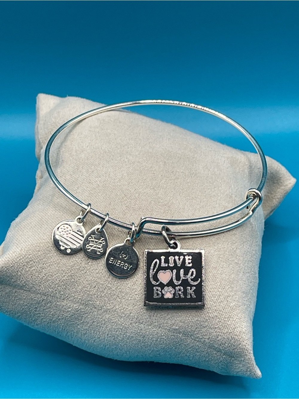 Alex and Ani Silver-tone "Live Love Bark" Charm Bangle Bracelet